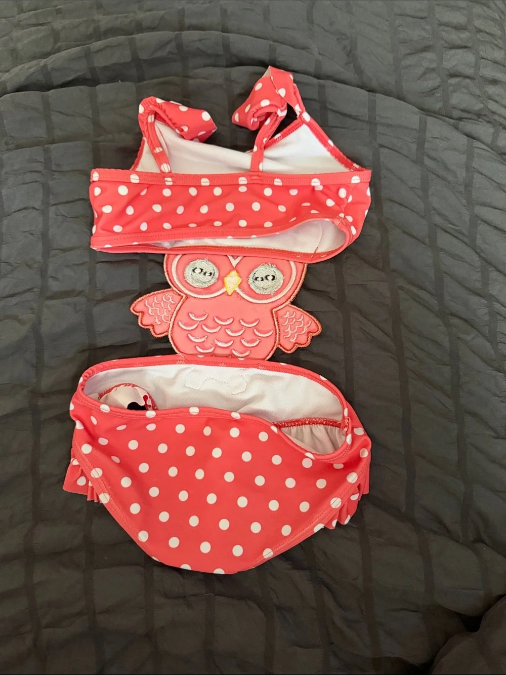 Girls Coral Polka Dot Owl One-Piece Swimsuit